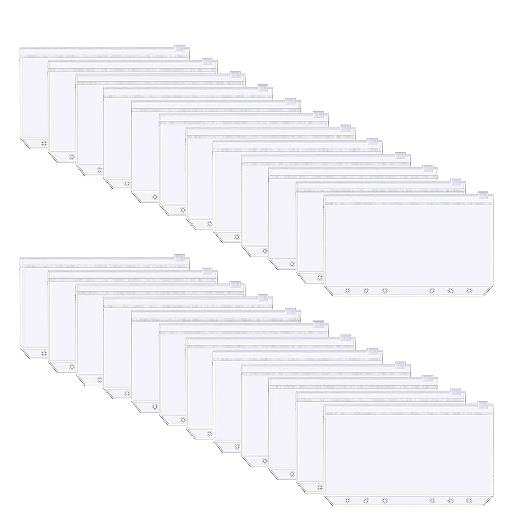 25PCS Convenient Clear PVC A6 Budget Binder Pockets Zipper Folder Bags for 6-Ring Notebook Binder Files Reports Binder