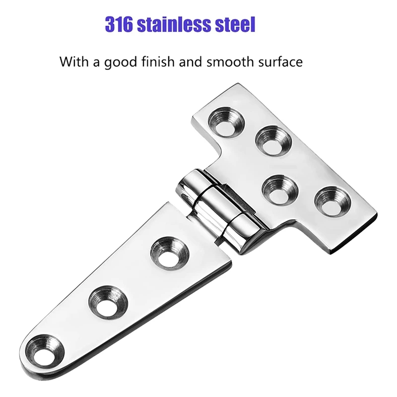 Marine Grade T Hinges, Boat Hinges, 6 Inch X 3 Inches, No Noise, Heavy Duty 316 Stainless Steel With Screws (4 PCS)