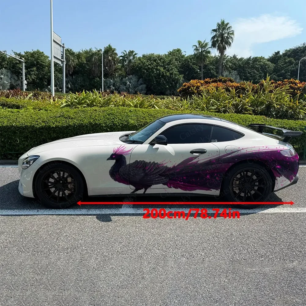 2pcs Dark Purple Raven Car Side Wraps, Self-Adhesive PVC Waterproof & Scratch-Resistant Stickers, Car Accessory Gift