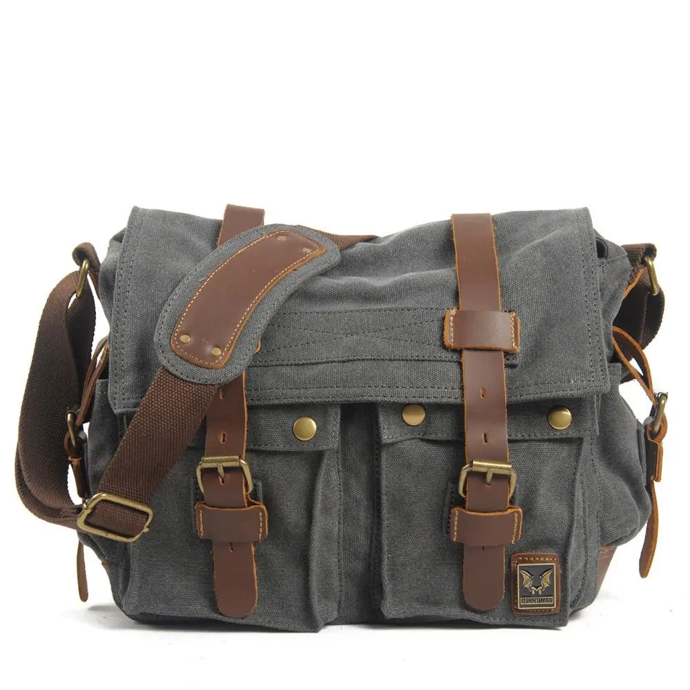 Vintage Canvas splicing real leather bag Single Shoulder Messenger Bag casual photography waterproof liner SLR Camera Bag