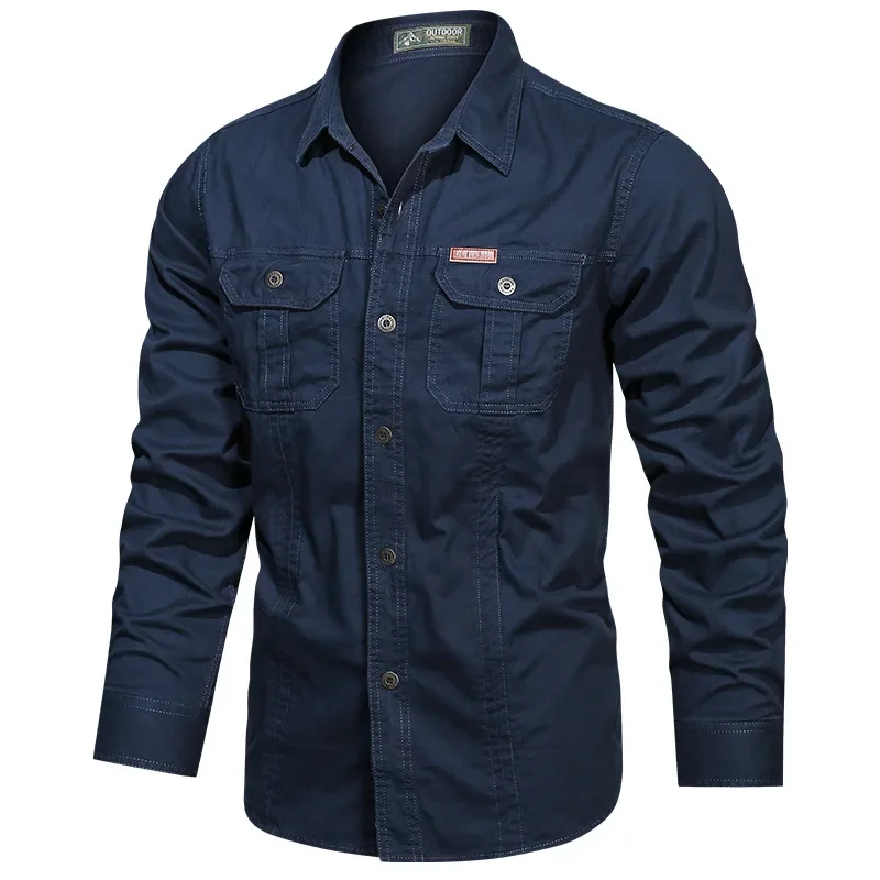Men\'s Outdoor Shirt Military Casual Multi-pocket Long-sleeved Cotton T-shirt High-quality Business Casual Shirt Oversized 5XL