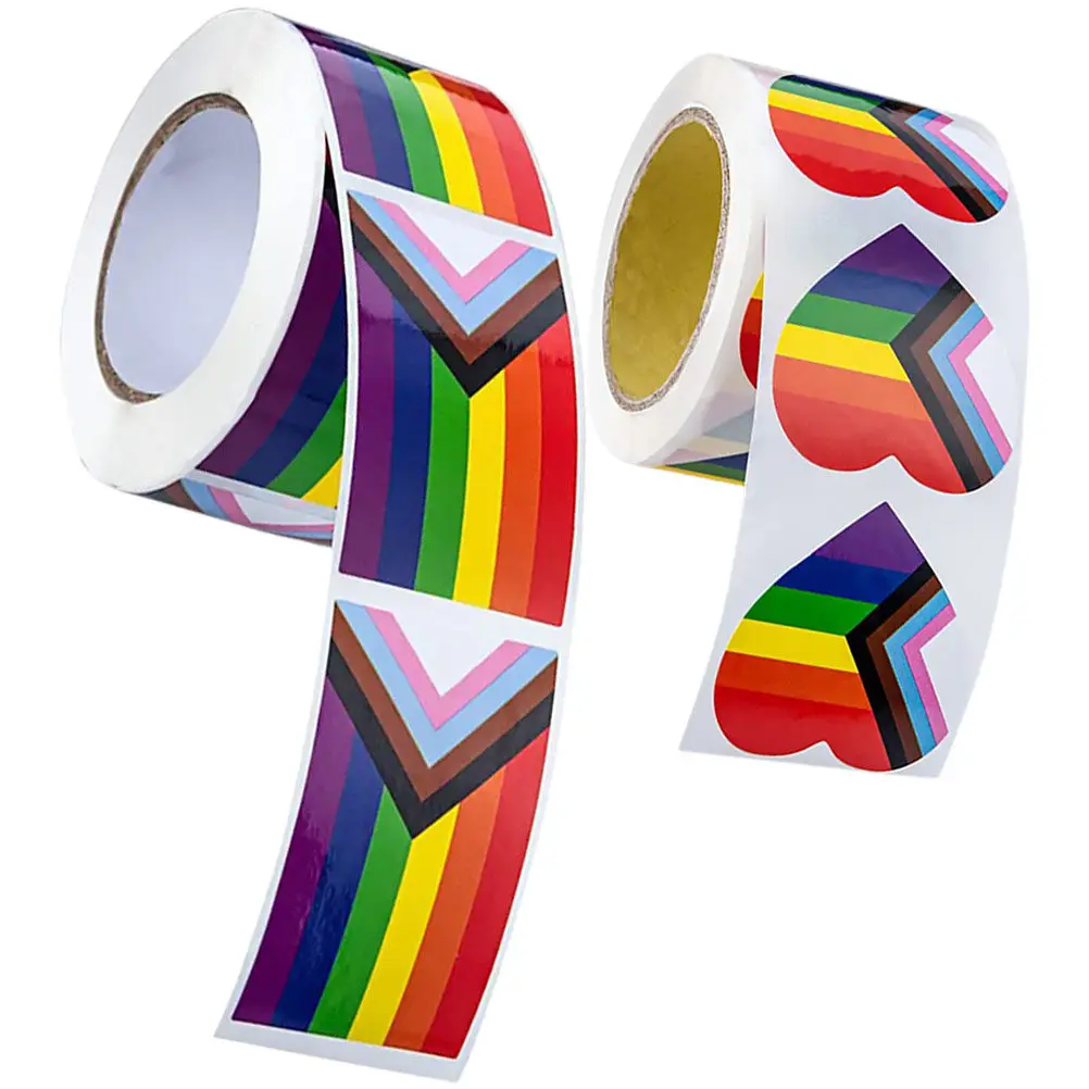 

2 Rolls Pride Stickers Rainbow Heart Stickers Water Resistant for Gay Events Photo Shoots Parties