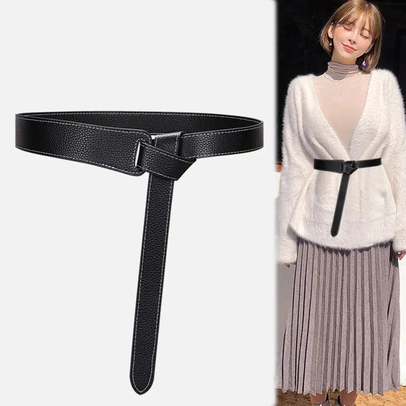 حزام معقود فاخر وبسيط للنساء، حزام خصر من الجلد الناعم الأصلي كهدية لفستانها #1