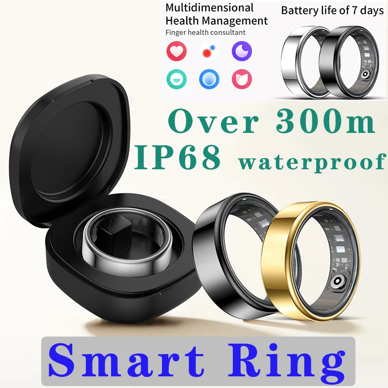 Smart Ring--300m IP68 Waterproof,Real Time Heart Rate Blood Oxygen Monitor Step Health Tracker,Accurate Sleep Counter,Sport Mode