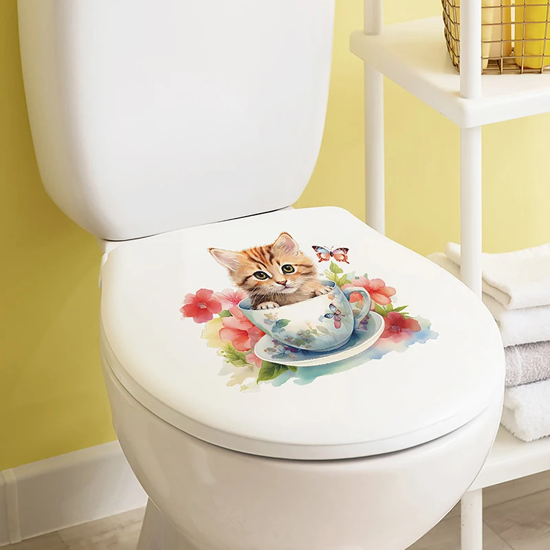 3D Cats Wall Sticker Hole View Toilet Stickers Bathroom Living Room Home Decor Animal Vinyl Decals Art Cute Sticker Wall Poster