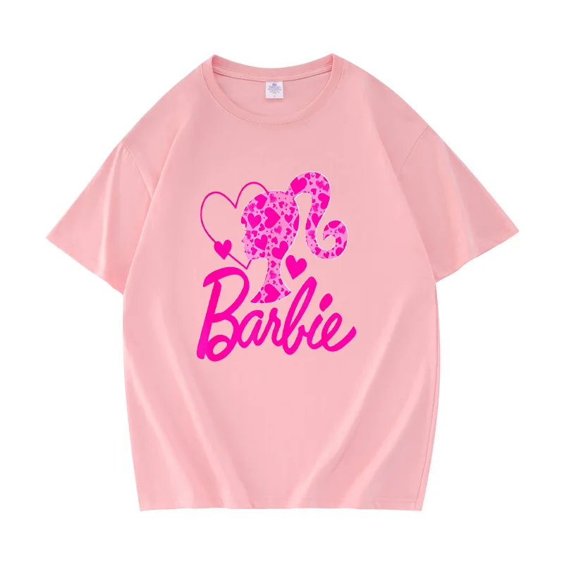 2024 New Genuine Men's and Women's T-Shirts Short-Sleeved Barbie Cartoon Spring and Summer Casual Round Neck Printed Cotton Tops