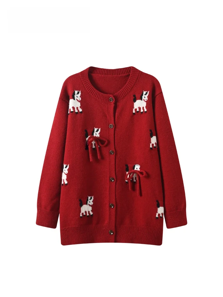 

plus Size Women's round Ne Long Sve Knitwear Casual Faion Red Top for Winter Comfortable plus Size Innerwear Polyester...