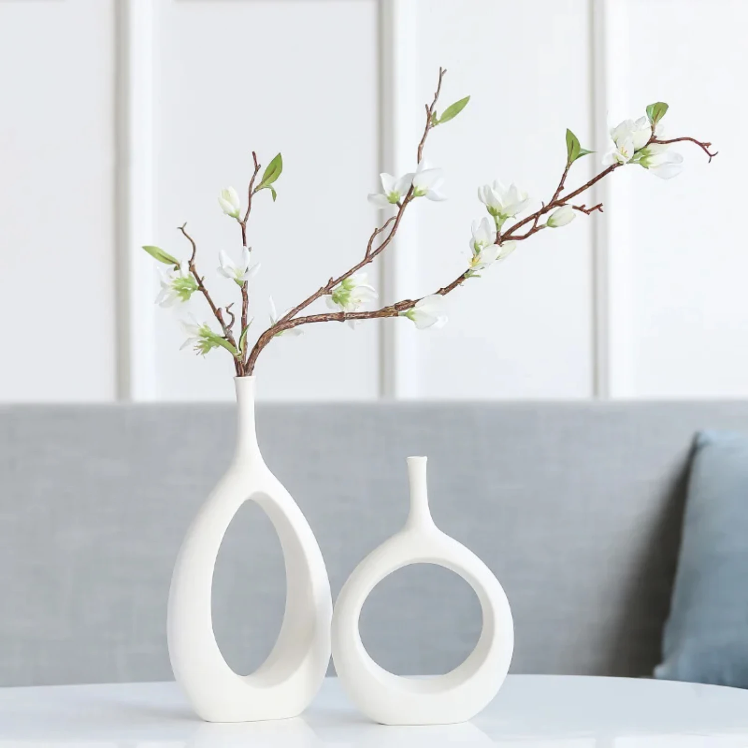 Nordic Creative Fashion White Ceramic Vase Modern Minimalist Dining Table Living Room Decoration Home Decoration Dry Vase Jarron