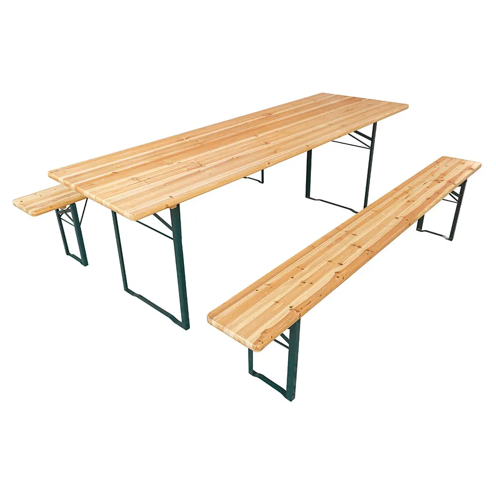 

Wooden Patio Folding Benches Picnic Courtyard Party Dining Commercial Beer Table Set with Backrest