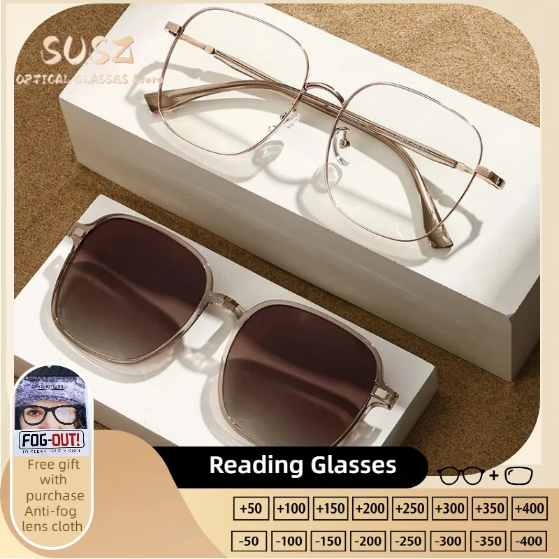 

SUSZ Fashion 2-in-1 Magnetic Clip Sunglasses for Men and Women Casual Outdoor UV Protection Progressive Prescription Glasses