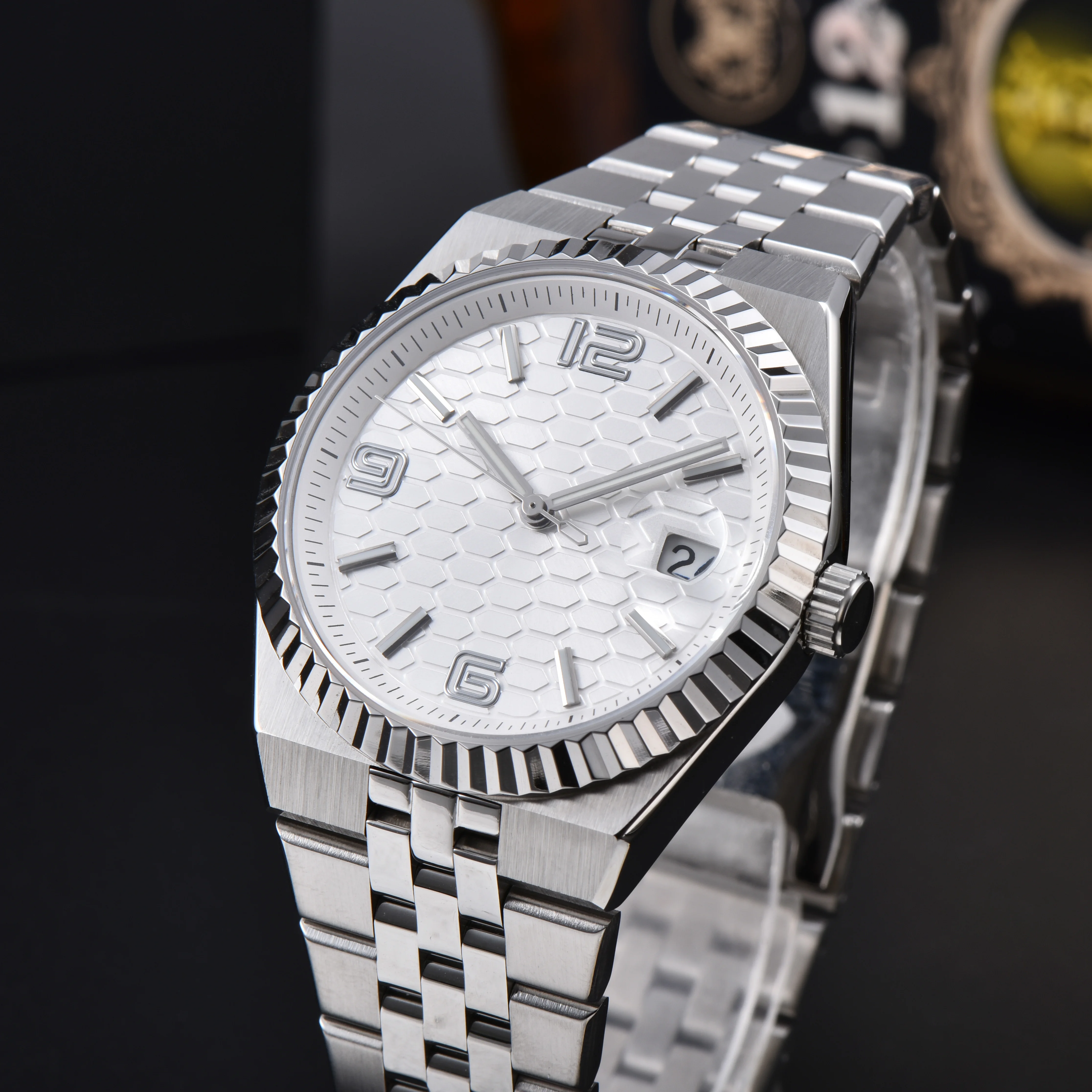 For NH35/NH36 Dials 39.5mm Blue Green luminous Calendar Window Concave Dial NH35 Automatic Movement Watch Replacement Parts