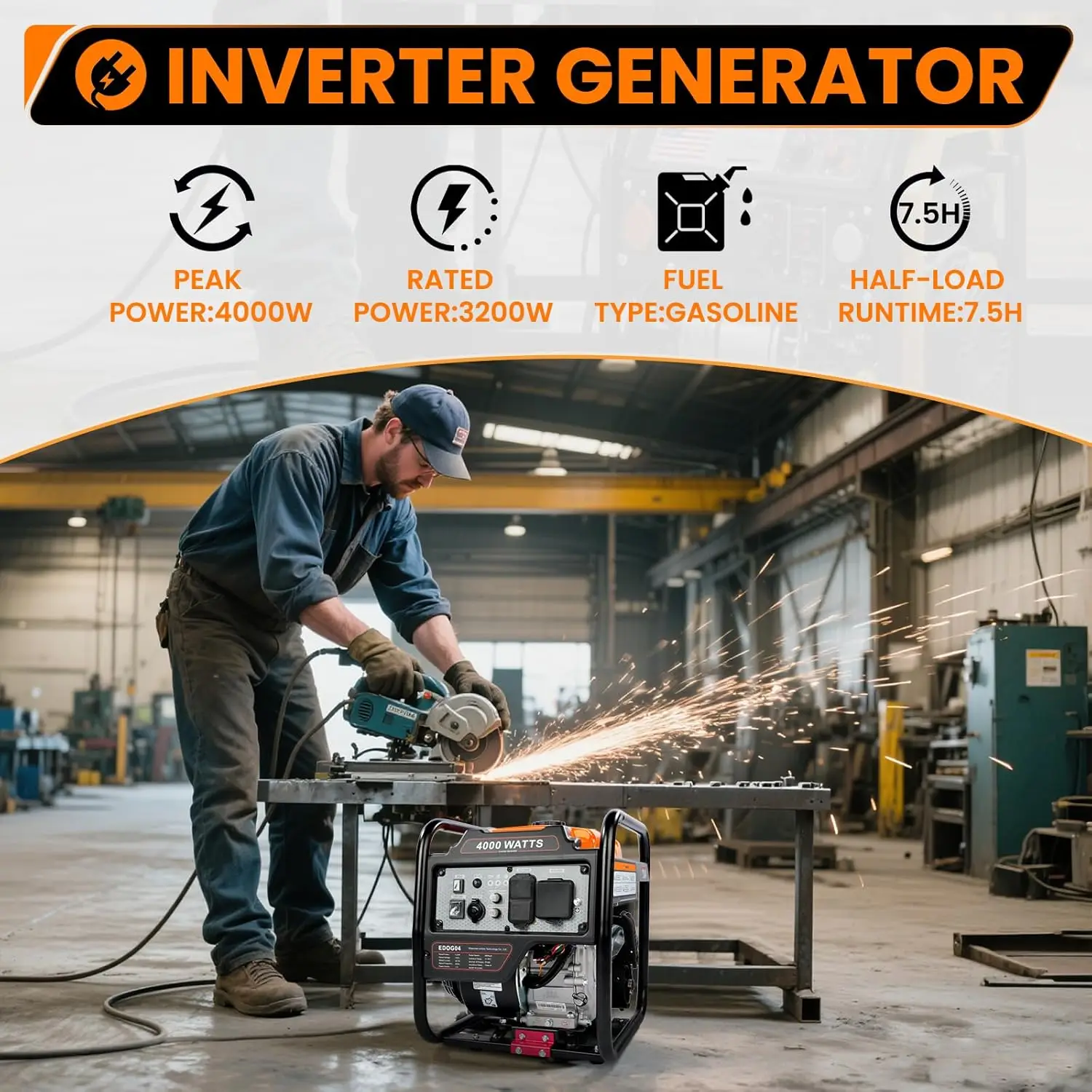 

4000W Portable Inverter Generator for Home Use, Lightweight & Quiet Outdoor Generators, 208CC Gas Powered Engine with ECO Mode