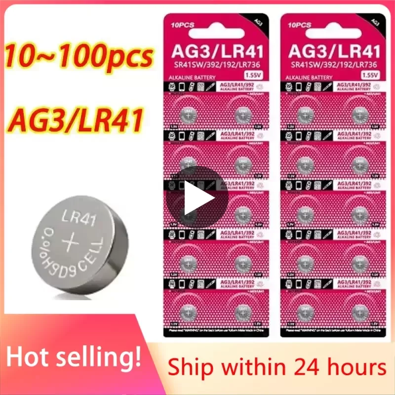 100/10PCS Cell Coin Lithium Battery AG3 1.55V Button Batteries SR41 192 L736 384 SR41SW LR41 392 Lamp Chain Finger Light Watch