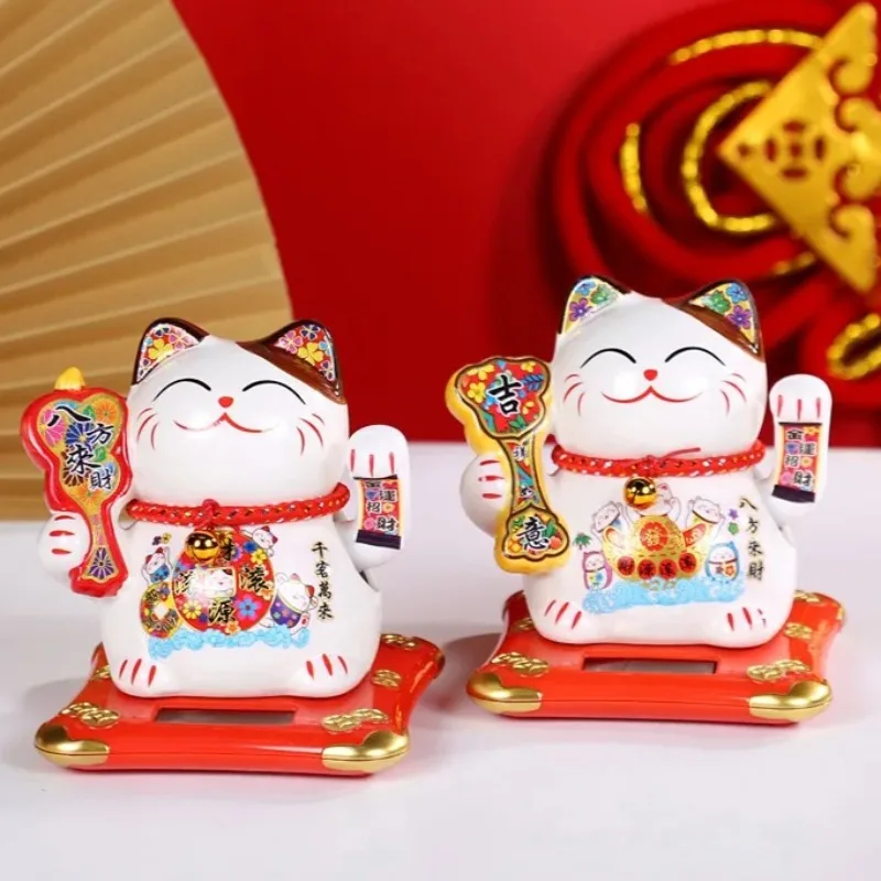 

Solar Automatic Shaking Hand Lucky Cat Ornament Eco-friendly Home Decoration Creative Japanese Car Decoration Shop Opening Gift