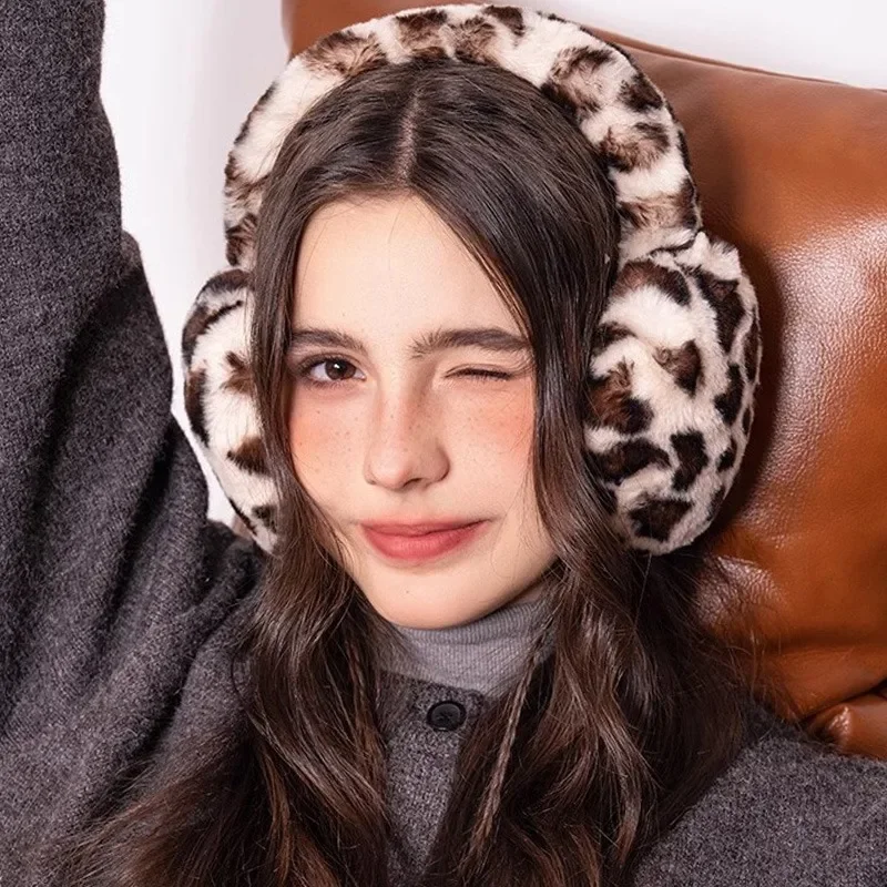 Y2k americano leopardo impressão earmuff ao ar livre proteção contra frio orelha-muffs capa para o inverno macio pelúcia aquecedores de orelha acessórios de inverno