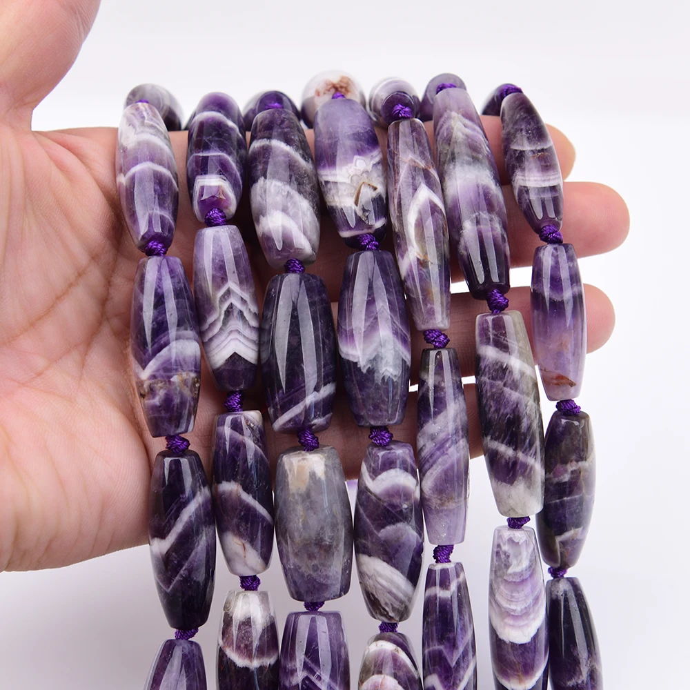 APDGG Big 14x34mm Natural Dog Tooth Amethyst Quartz Smooth Barrel Nugget Focus Pendant Beads 15'' Strand Jewelry DIY