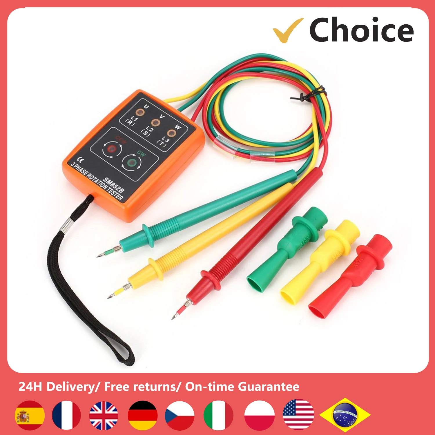 SM852B 3-фазный поворотный тестер, цифровой индикатор фазы, детектор Светодиодный зуммер, измеритель фазовой последовательности