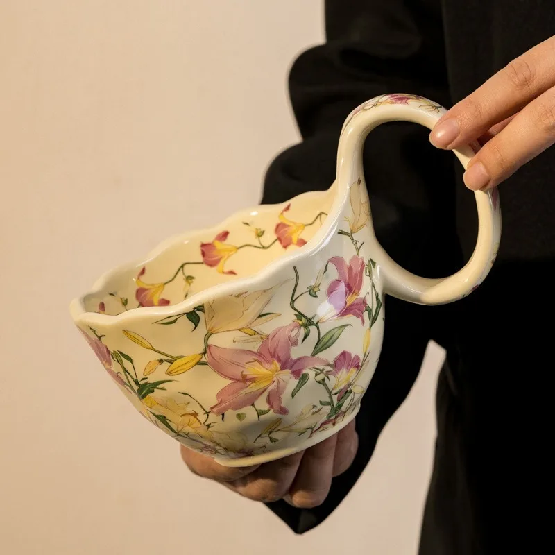 

Керамическая кружка для завтрака, чашка для овсянки, кружка большой вместимости, домашняя чашка для напитков, кружка с изогнутой ручкой