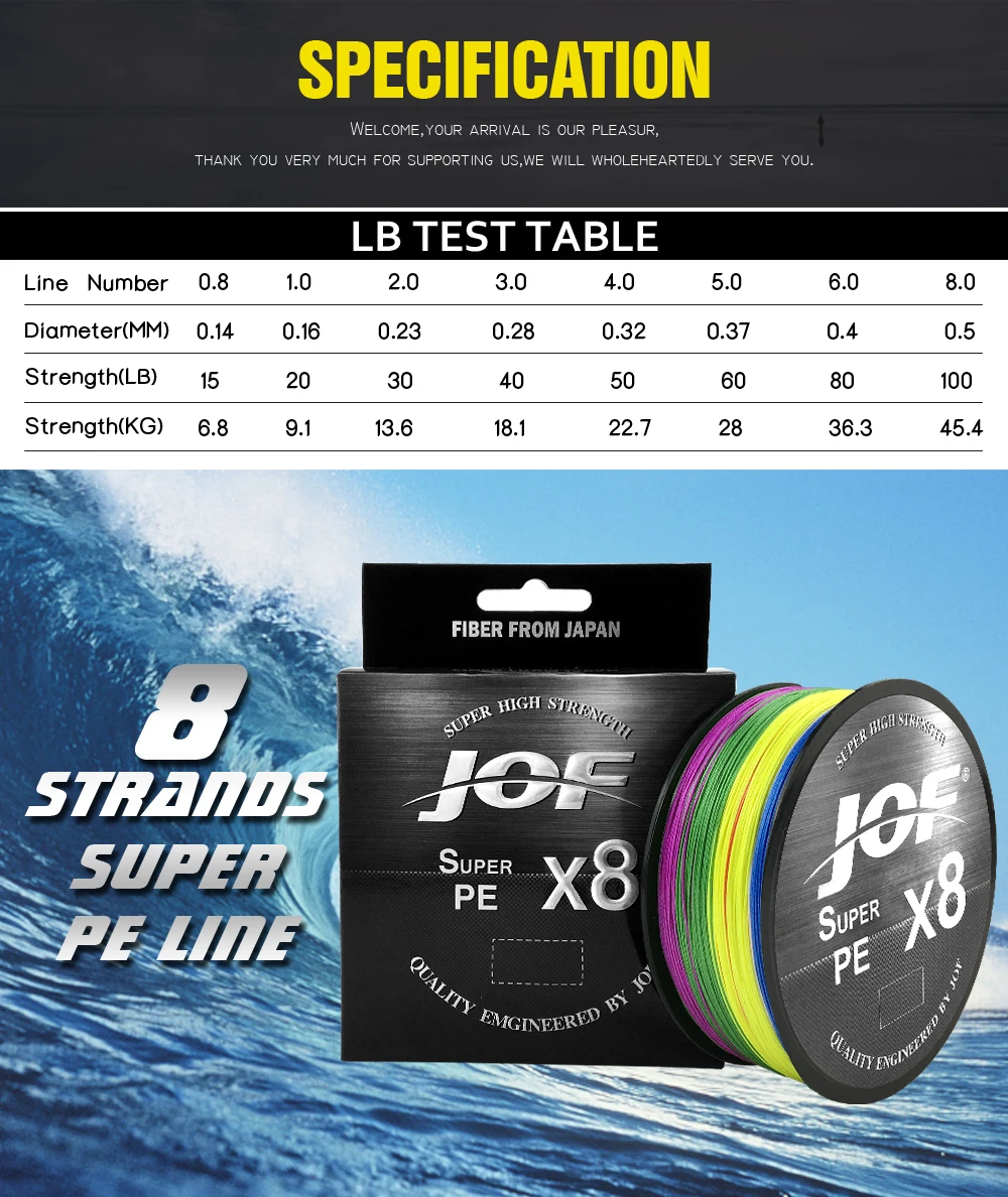 JOF Multifilament Angelschnur 8 Stränge 500 M 300 M 150 M Karpfen Angeln Waren 15-100LB PE geflochtene Schnur Meer Angeln Zubehör 8X – Detail 1