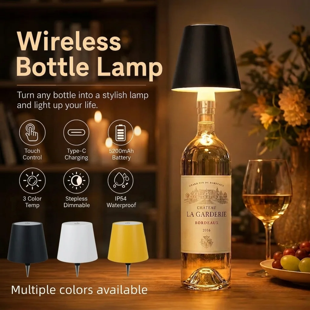 Wireless Wine Bottle Lamp Type-C Charging Touch Control Wine Bottle Light Dimming LED Table Lamp Bar Cafe Atmosphere Night Light