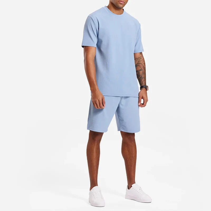 Casual Pure Color Men's Two Piece Sets Summer Fashion O Neck Short Sleeve T Shirts And Shorts Suits Men Clothing Leisure Outfits