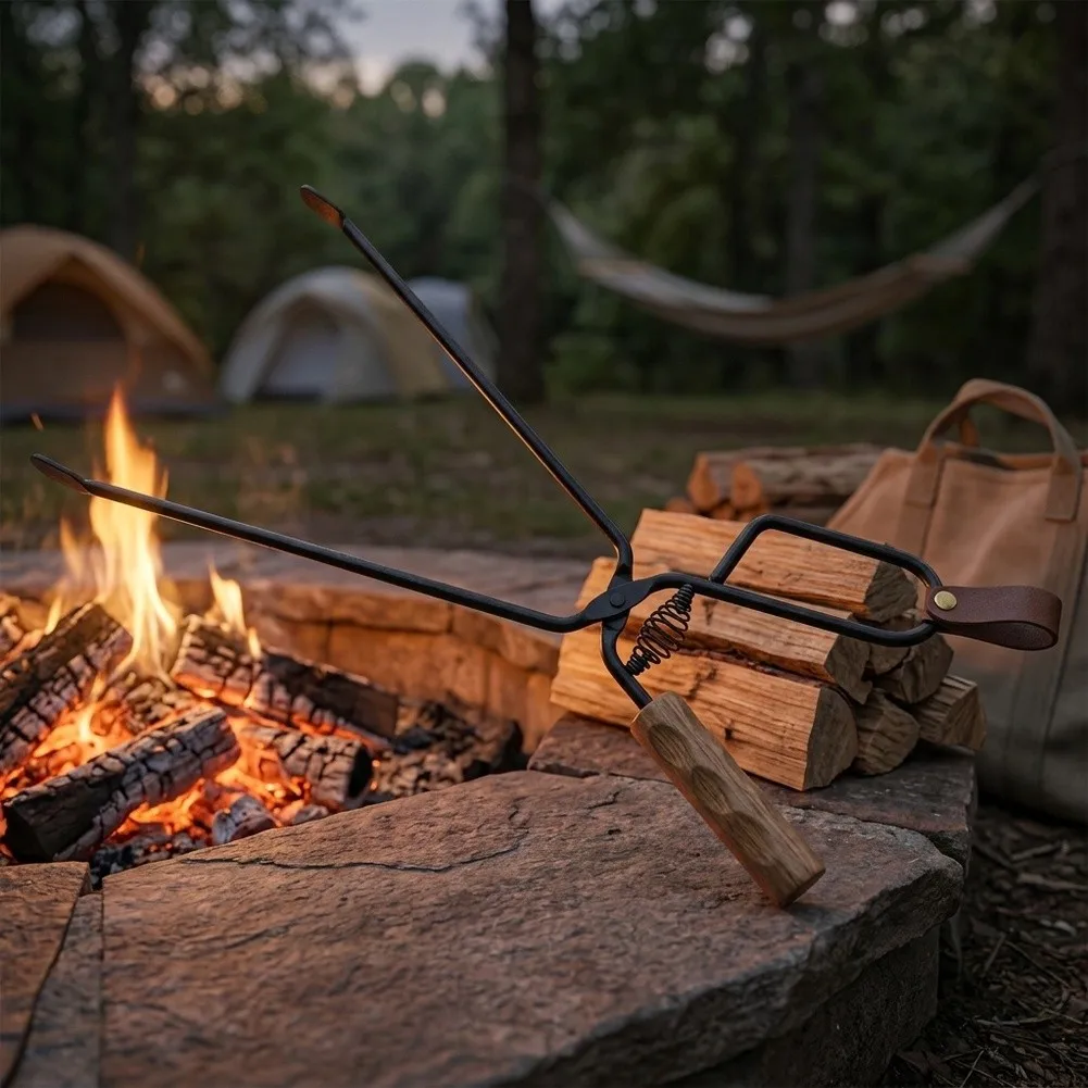 Robust Coated Fire for tongs with Spring Loaded Mechanism for Indoor Fireplace and Campfire Use 47.5x10cm Robust