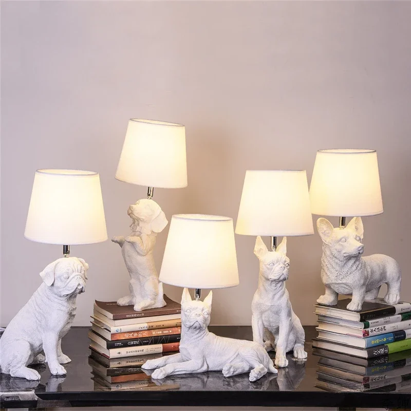 Nordic Animal Puppy LED Table Lamps Modern Bedroom Bedside Lamp Living Room Decoration Light Resin Industrial Lighting Luminaire