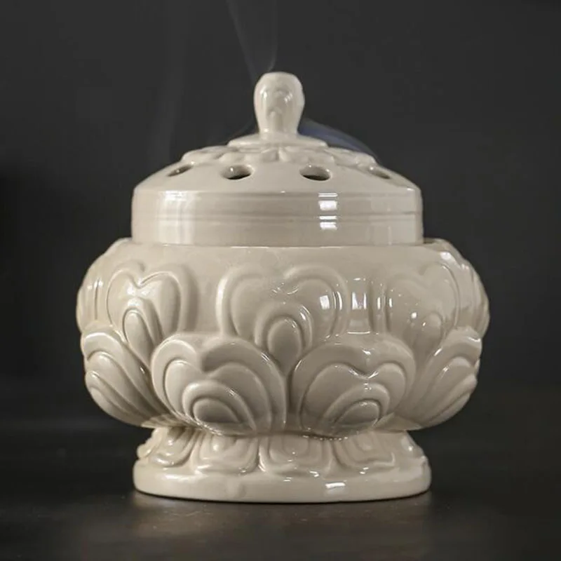 Plant Ash Porcelain Sandalwood Incense Burner Coil Incense Holder Smoking Backflow Censer Tea House Home Decor