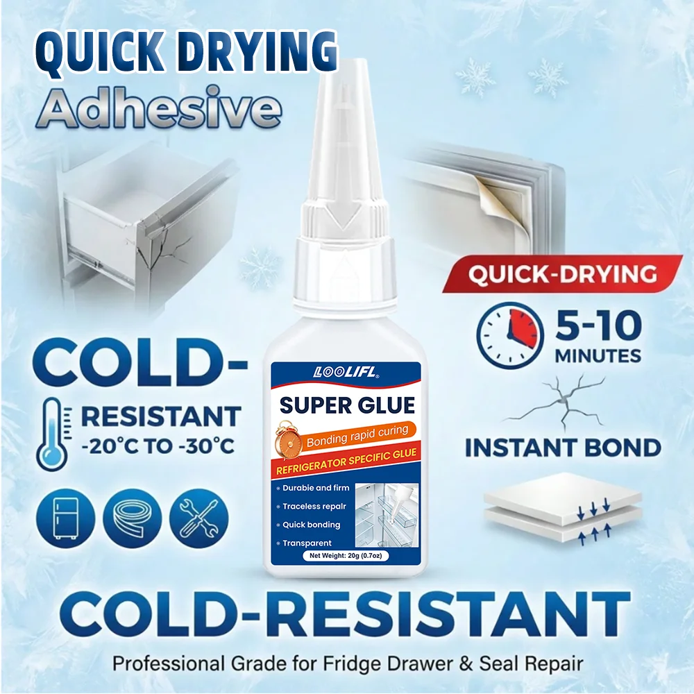 50ml Super Glue Refrigerator Special Super Glue Waterproof Transparent Low Temp Resistant Adhesive for Drawer Door Seal Repair
