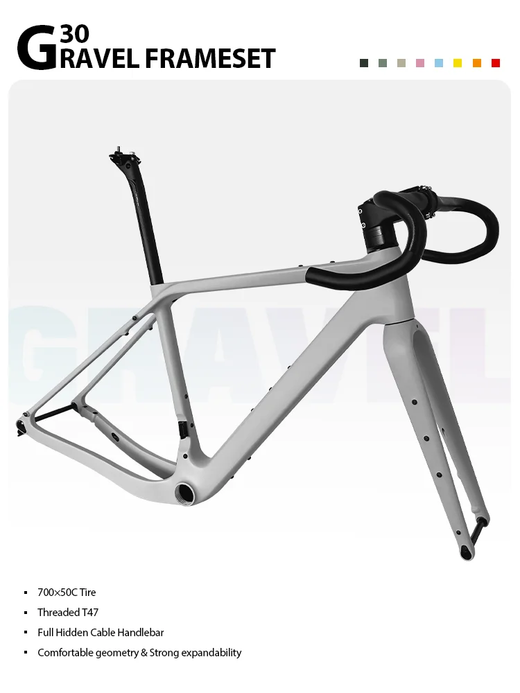 AliExpress FARAOLL G30 Carbon Gravel Frameset Disc Brake 700C*50C Threaded T47 Full Hidden Cable Gravel Bicycle 16° Flare Handlbar