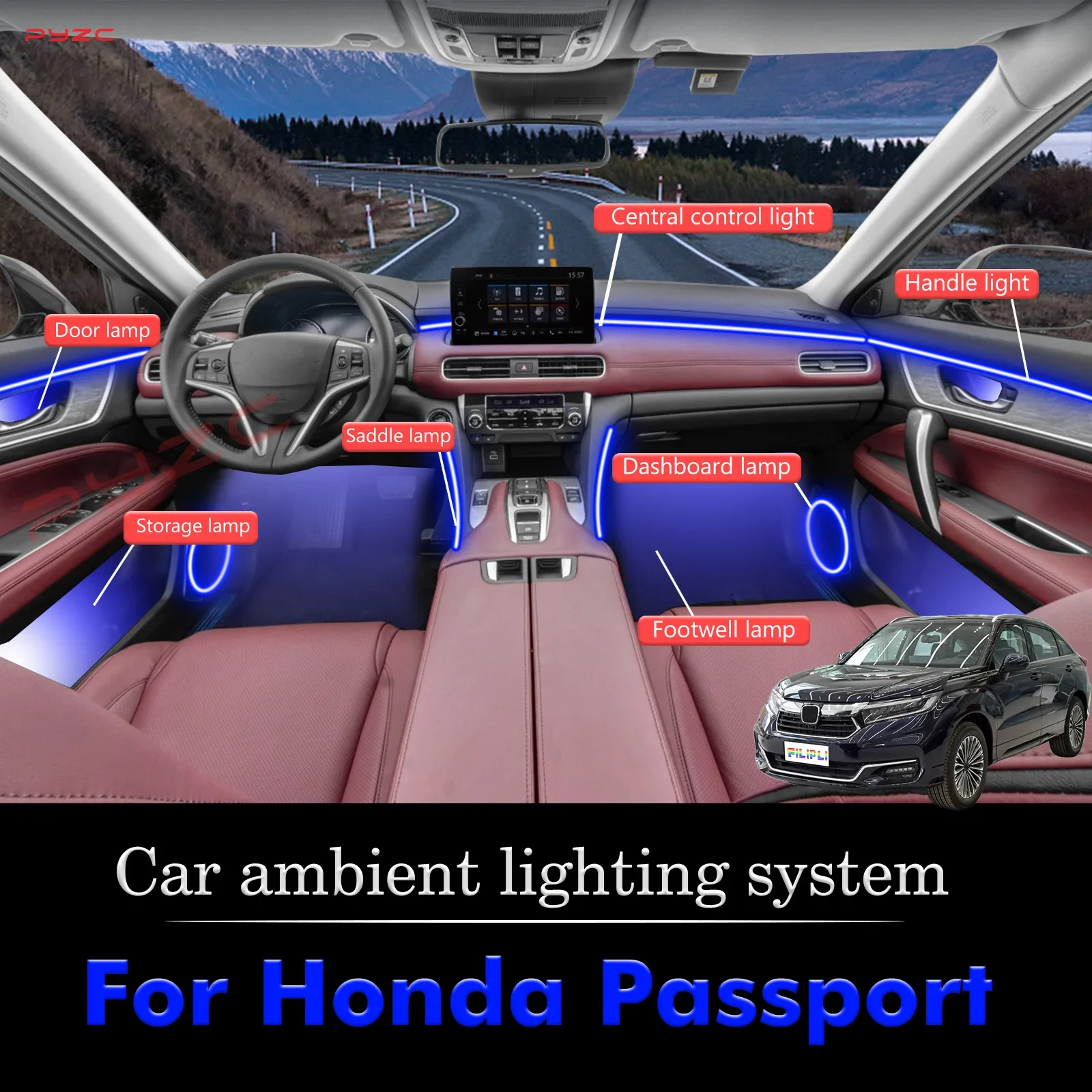 

For Honda Passport Smart Remote Control Car Interior Ambient Light RGB 64 Colors LED Energy Saving Efficient Lamp Kit