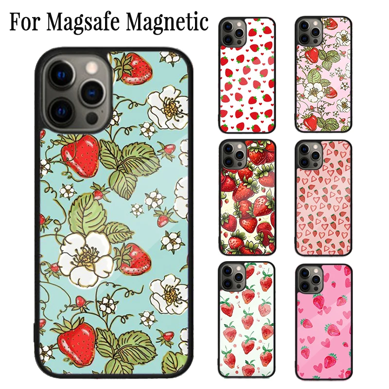 

Strawberry Magnetic Phone Case Coque For iPhone 16 15 14 Plus 13 12 Mini 11 Pro Max Magsafe Wireless Charging Cover Capa