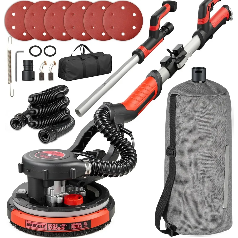 

Drywall Sander, 780W Electric Drywall Sander with Vacuum Dust Collector, 6 Variable Speed 900-1800RPM, Extendable Handle, LED Li