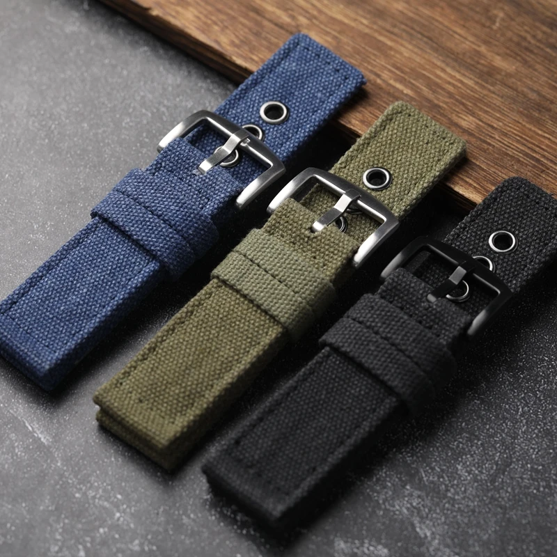 Handmade Thickened Canvas Watchband Rugged  20 22 24MM Soft Waterproof Watch Chain Blue Black Green Men Wearable Strap