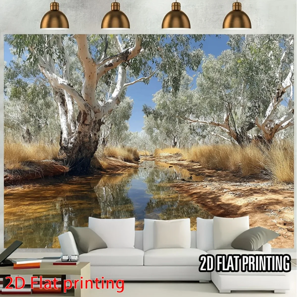 Australian Gum Trees River Reflection Landscape Tapestry 2D Flat Printing Wall Hanging Backdrop for Living Room Home DecorNature