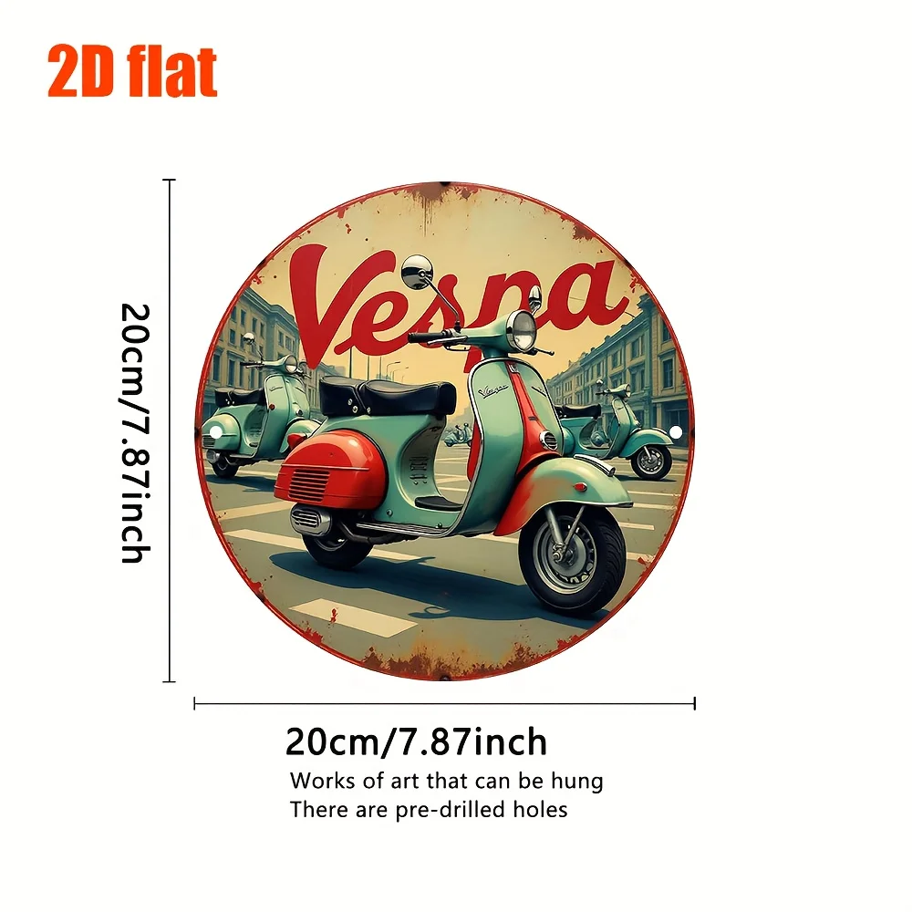 2D Flat, 2D Flat Retro Vesna Scooter Metal Wall Art - Vintage Aluminum Tin Sign, 19.69x19.69inch, Easy to Install, Perfect for B - view 4