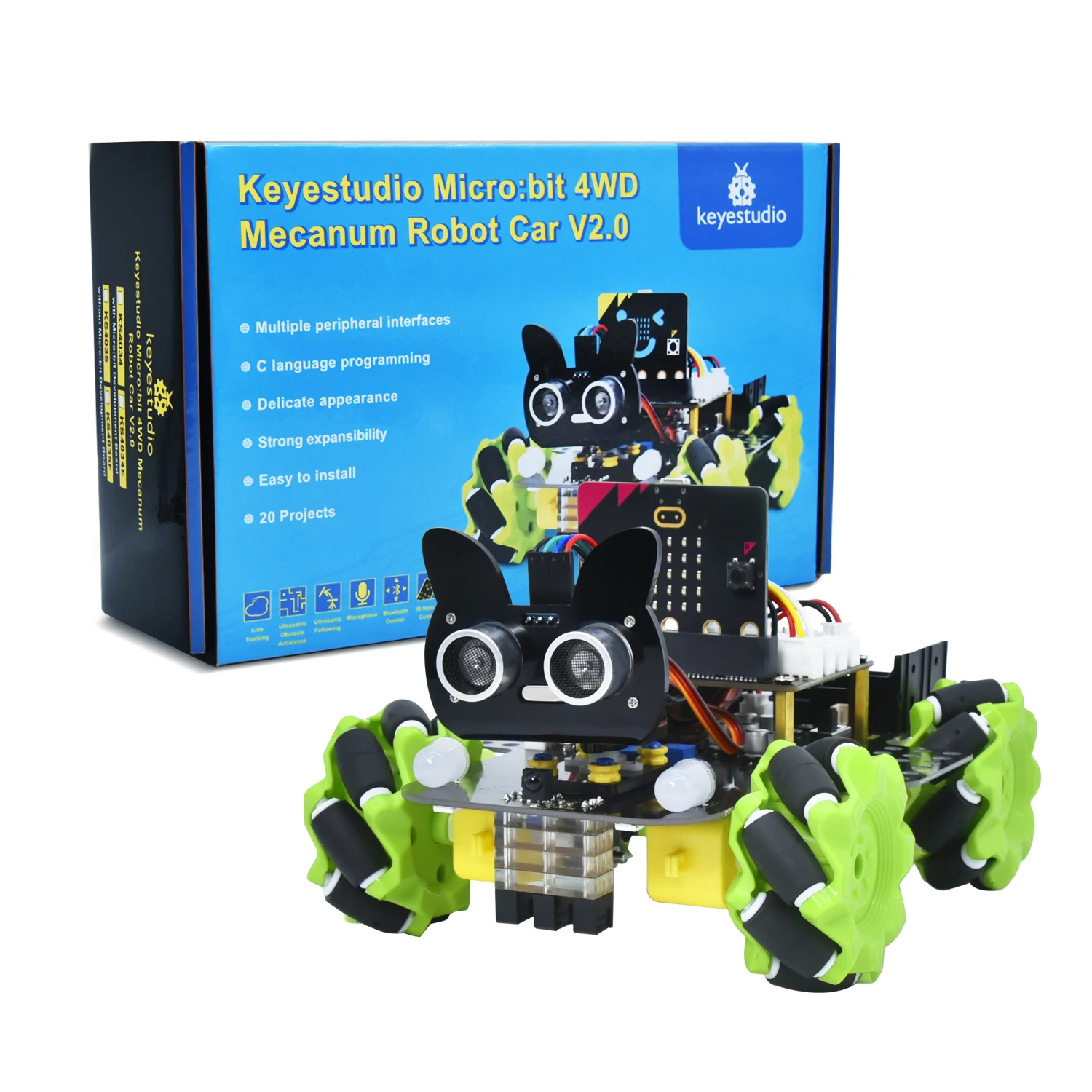 Keyestudio 4WD Microbit V2 Robot Car Kit Mecanum Smart Robot For micro:bit Robot Kit STEM Robot Car Python Programming Robot Kit