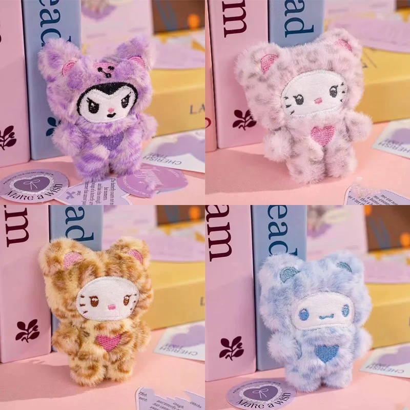 Sanrio Leopard Print Bear Series Hello Kitty Keychain Pendant Cartoon Kitty Cat Plush Doll Pendant Keychain Bag DecorationsGift