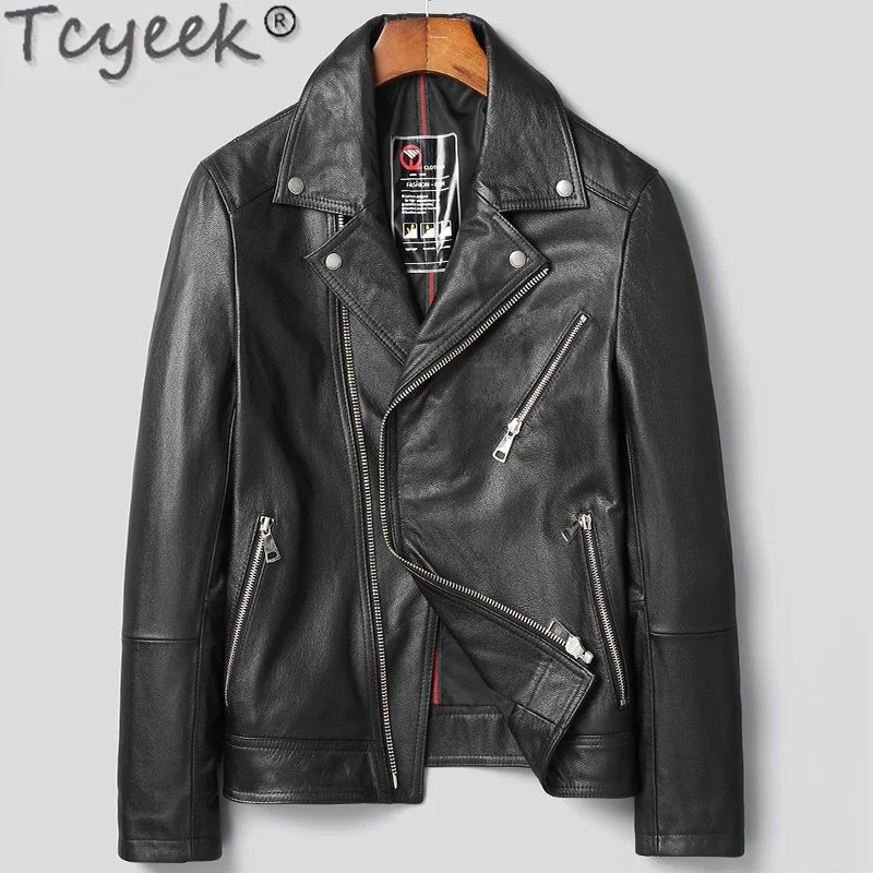 

Motocycle Tcyeek Male Leather Jacket Spring Fall Clothes 100% Genuine Man Jackets Fashion Thin Top Layer Cowhide Coats