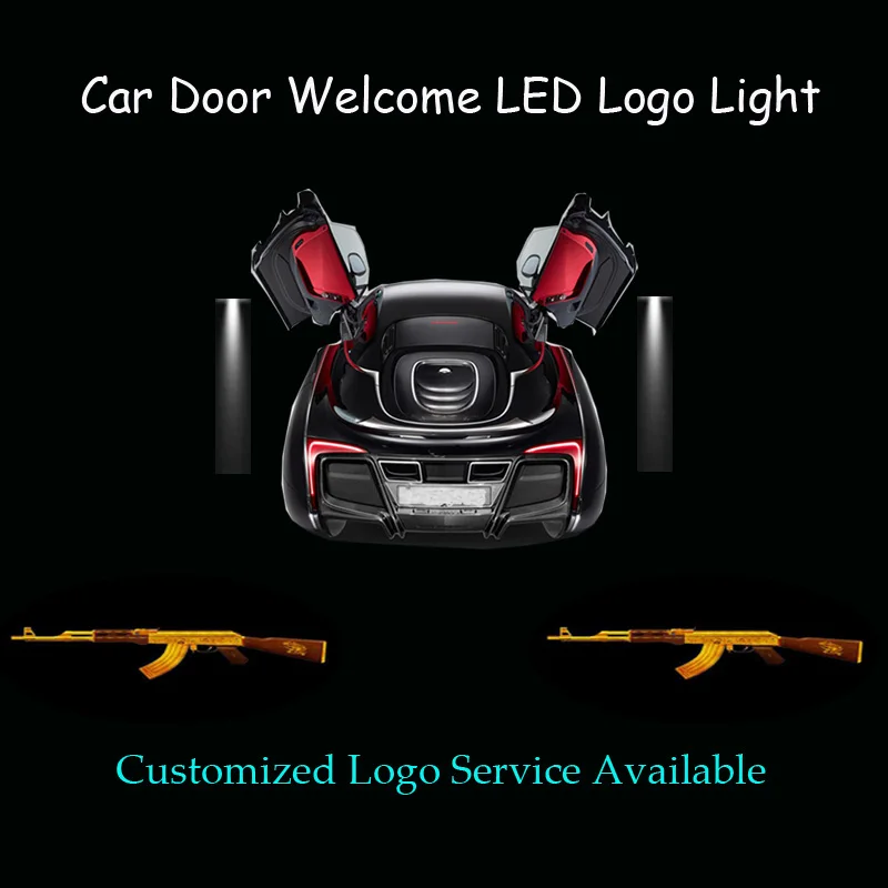 

2pcs Wired Golden AK 47 3D LED Logo Car Door Welcome Light Ghost Shadow Puddle Spotlight Laser Projector