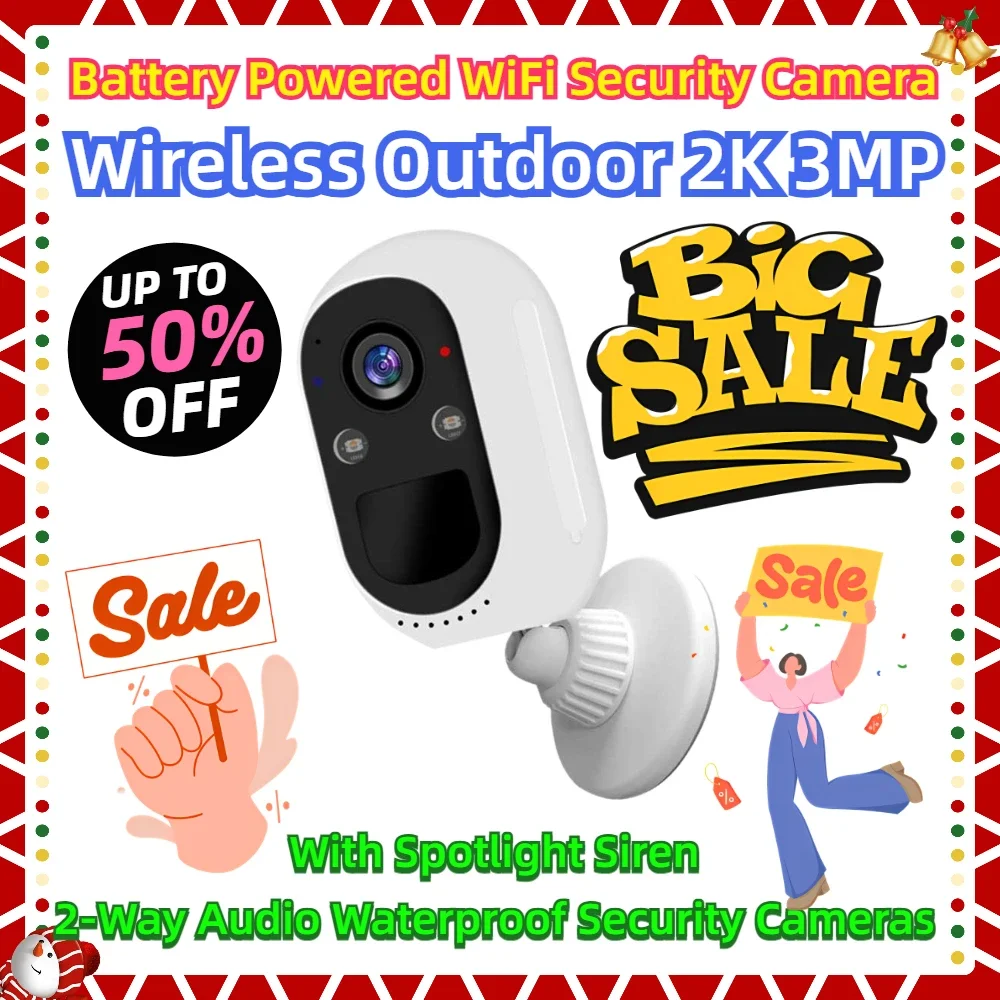 

With Spotlight Siren 2-Way Audio Waterproof Security Cameras Wireless Outdoor 2K 3MP Battery Powered WiFi Security Camera