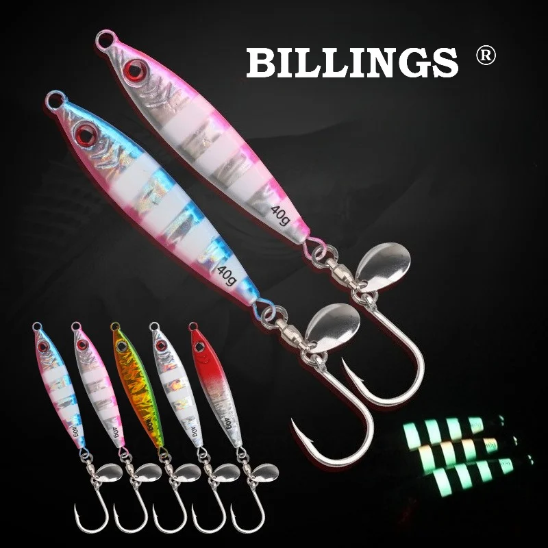 BILLINGS 1pcs Saltwater Glow-in-the-Dark Cannonball Fish Lure Fast-Sinking Slow-Retrieve Jig with Spinner and Single Hook