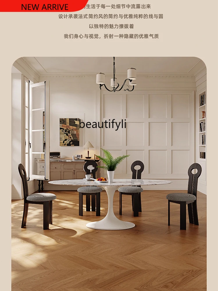 

Natural Marble Dining-Table French Retro Oval Home 4 People 6 Small Apartment Tulip Dining Table New Dining Table G1218