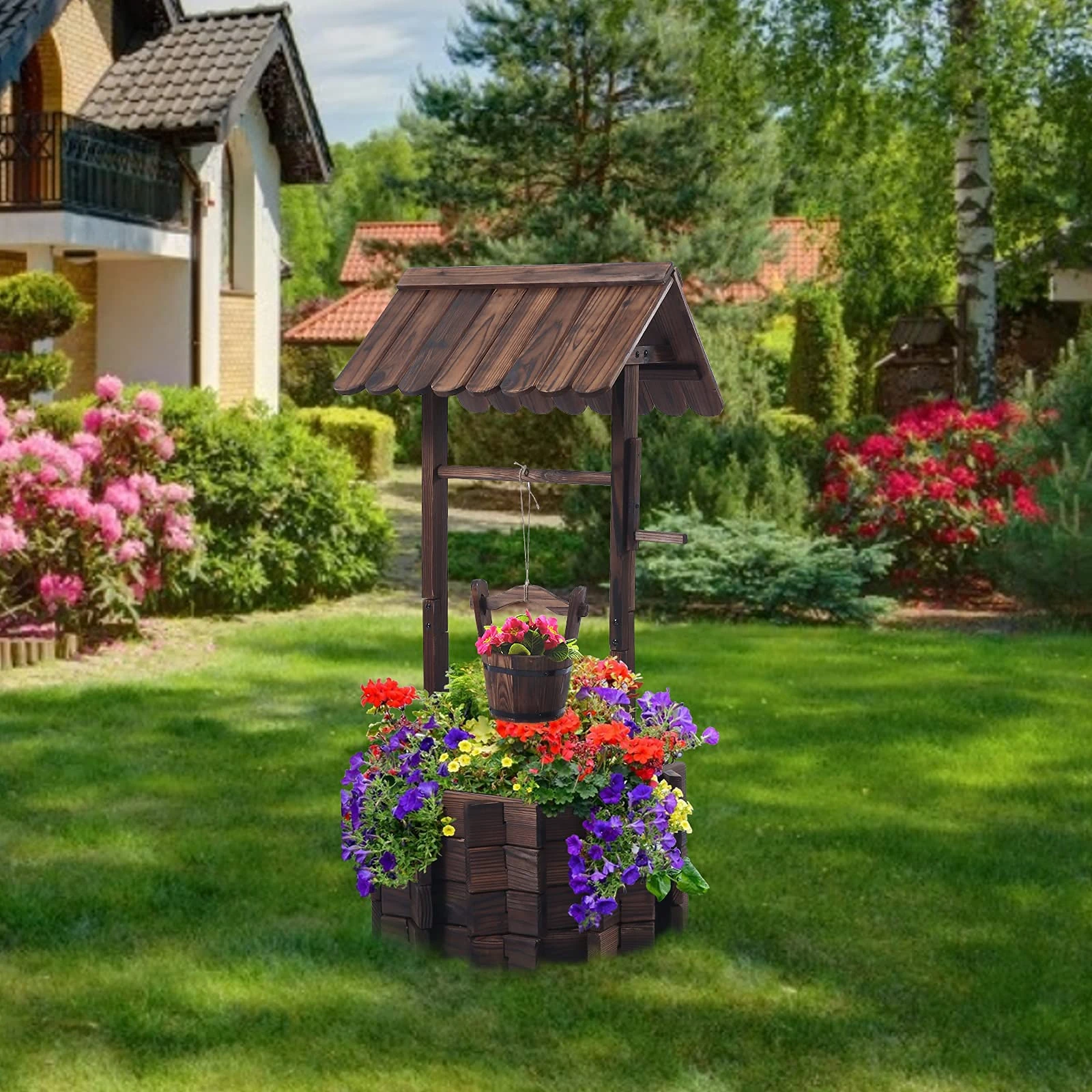 Imagem -02 - Eua de Madeira Desejando Bem Plantador com Balde Pendurado Decoração do Jardim ao ar Livre Vasos de Plantas