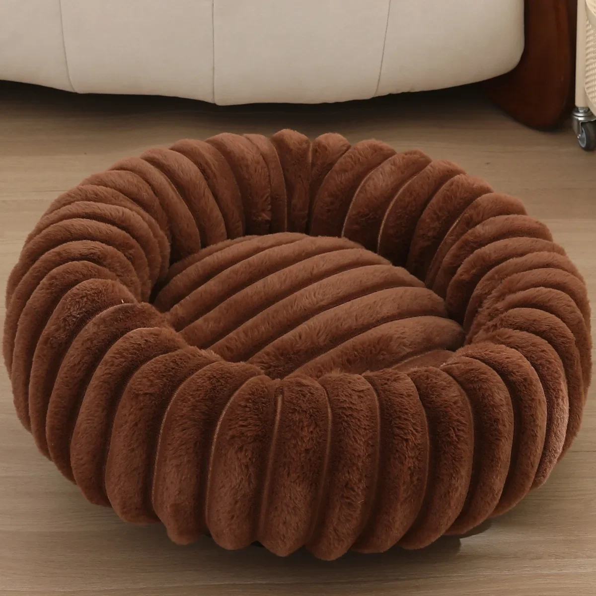 NONE 40–70 cm rundes Haustierbett für Hundebett, superweiches Katzenbett, langes Plüsch-Hundehaus für mittelgroße Hundehütte, warmes Winterschlaf 6
