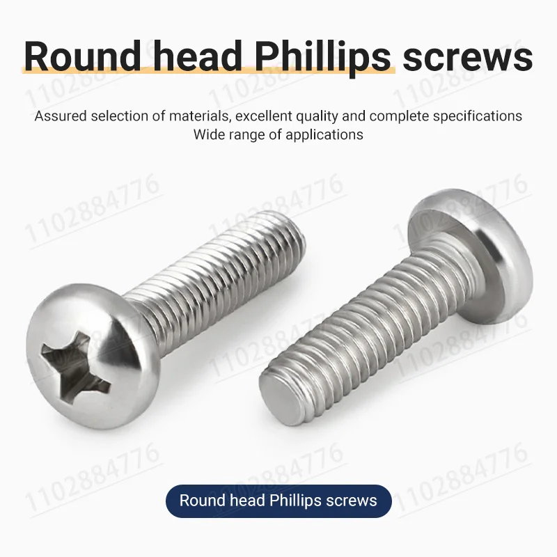 M2 M2.5 M3 M3.5 M4 M5 M6 M8 Long Cross Phillips Pan Round Head Screw Bolt A2-70 304 Stainless Steel GB818 length=3-100mm