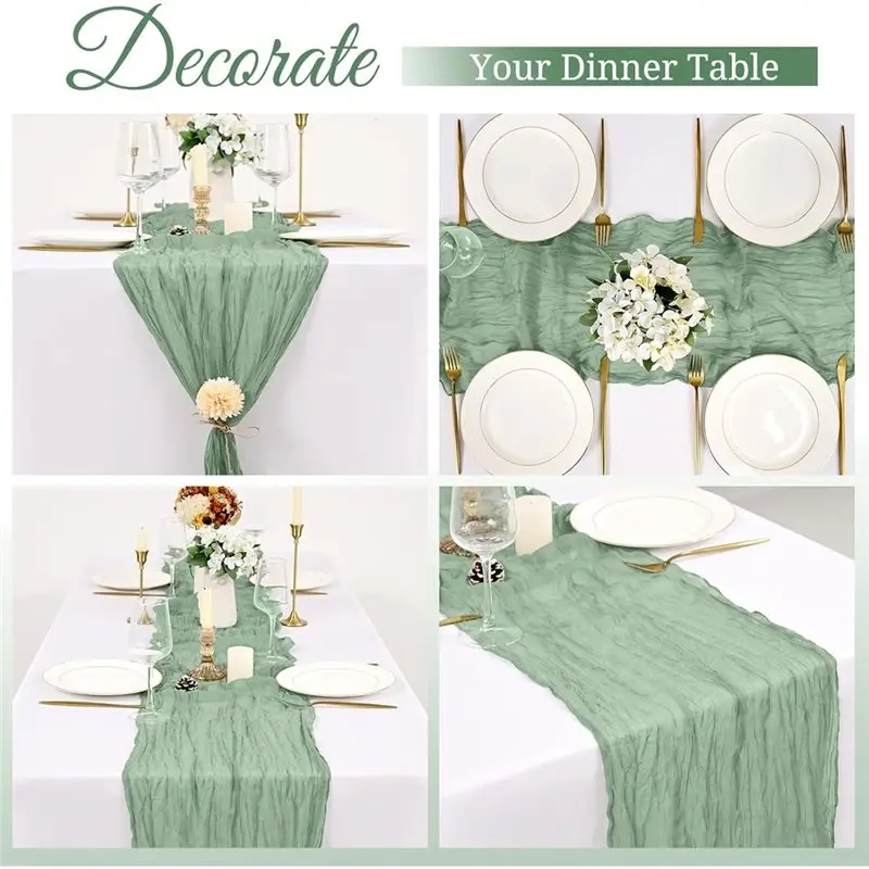 ABNL 8 Pack Sage Green Cheesecloth Table Runners, 17 X 108 Inches