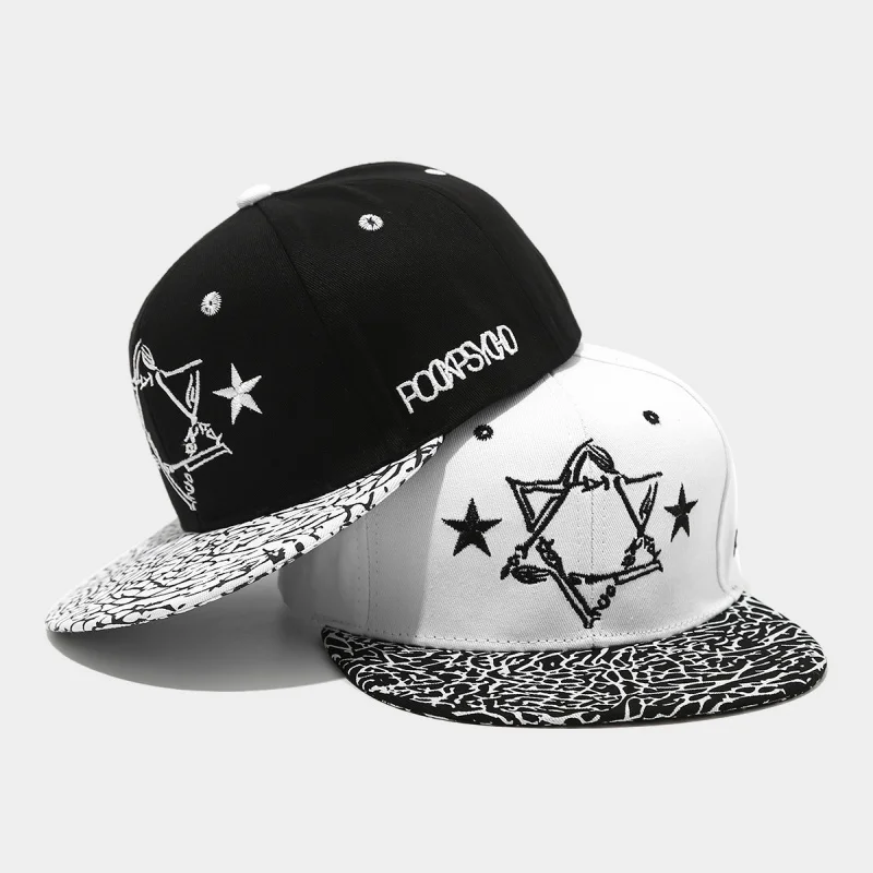 Retro Spliced Hip-hop Hat Men Women Fashionable Five Pointed Star Embroidered Baseball Cap Outdoor Flat Brimmed Visor Hat