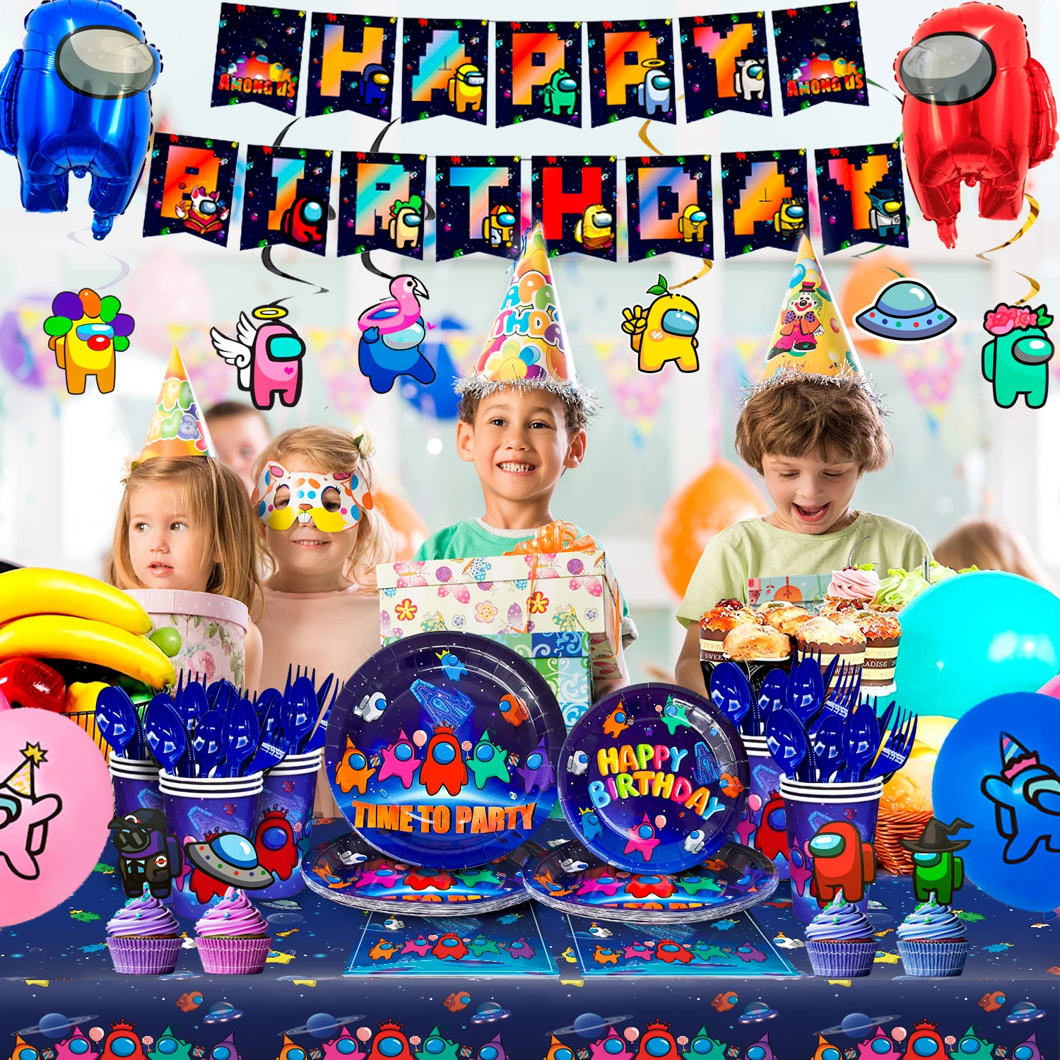 Game Party Decorations for Boys Kids-171pcs Game Party Supplies Includ Game Birthday Banner Balloons Plates Cups Stickers etc