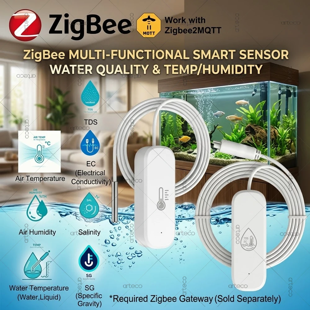 Zigbee 3.0 Temperature Humidity Sensor Probe Thermometer TDS EC Salinity SG Meter Water Quality Monitor For 2MQTT Home Assistant